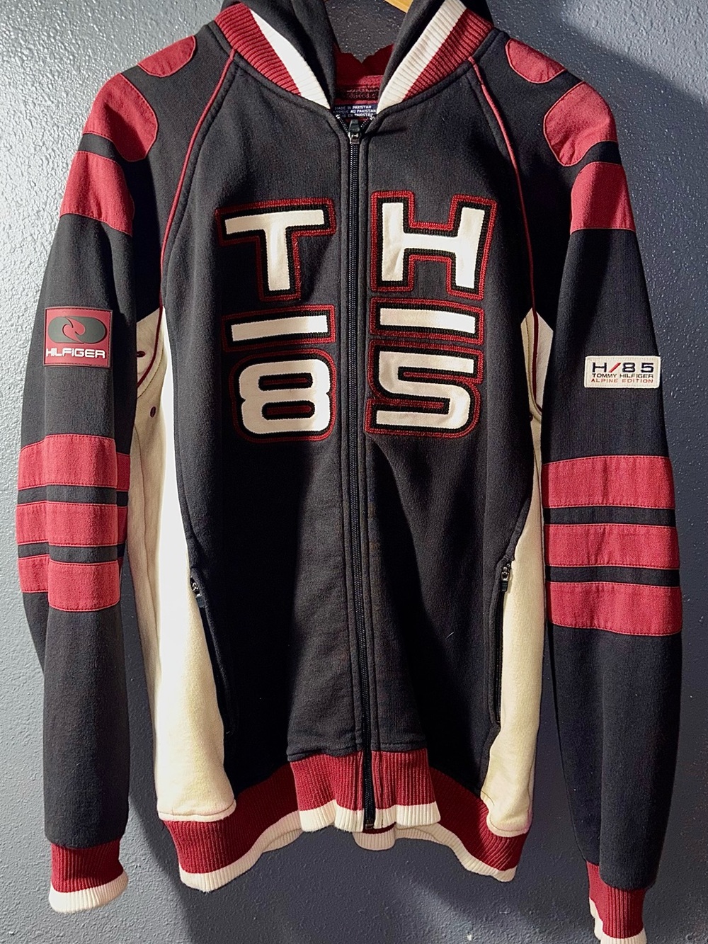 Tommy Hilfiger Black, Burgundy & Cream TH85 Zip-Up Ski Jacket